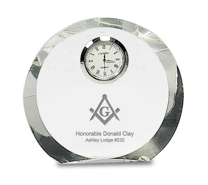 Masonic Personalized Round Premier Crystal Clock with Beveled Edges
