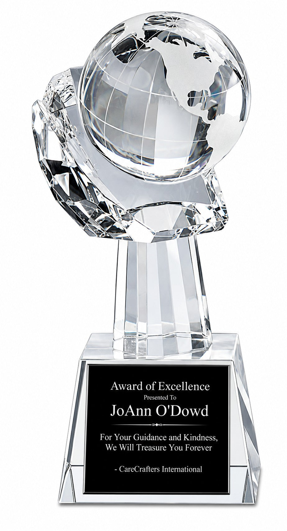 Personalized Cradled Crystal Globe Recogntion Award