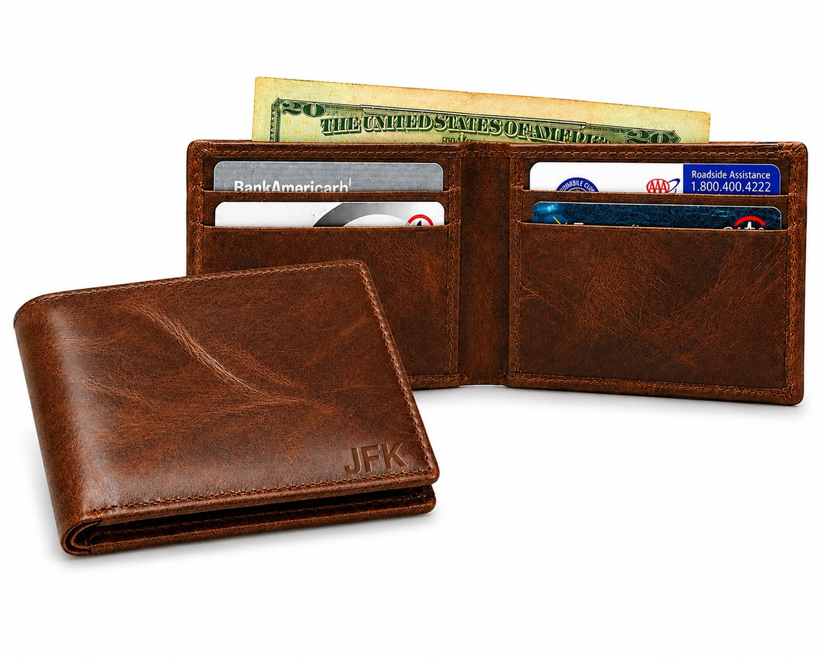 Executive Collection RFID Blocking Brown Leather Slim Front Pocket Wallet