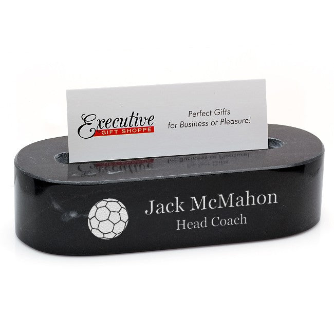 Soccer Themed Engraved Oval Desktop Business Card Holder