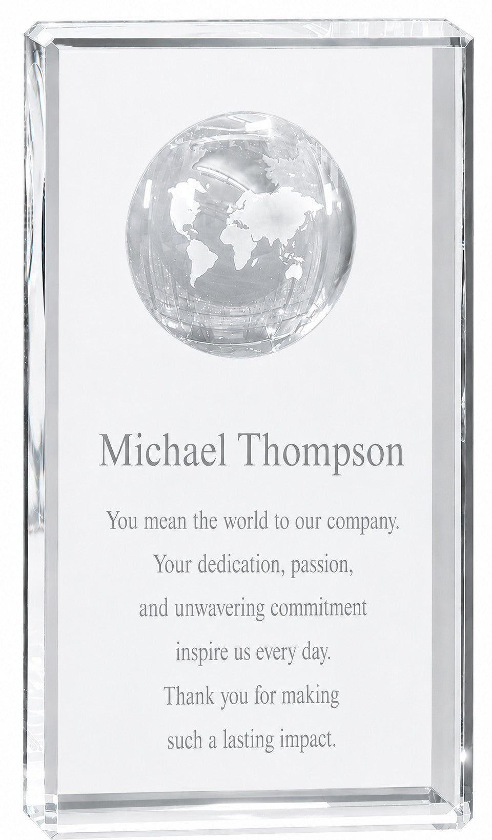 Personalized Crystal Rectangle With Inlaid Globe - 7" Height