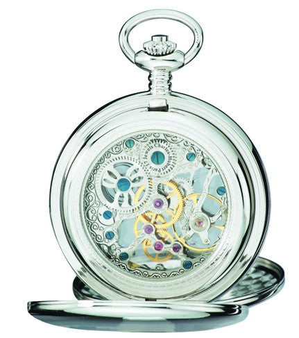Silver Charles Hubert Pocket Watch & Chain #3904-W - Executive Gift Shoppe