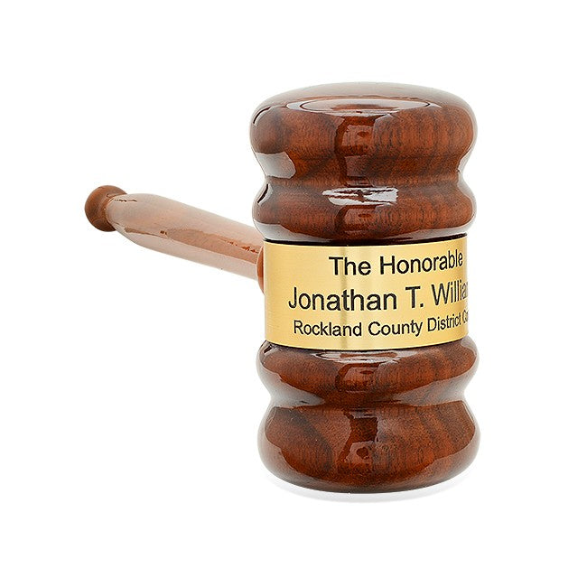 Personalized Walnut Gavel & Sounding Block Gift Set With Gold Band