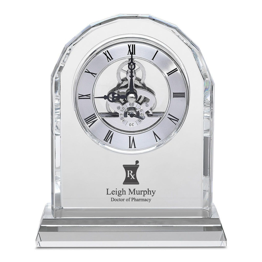 Pharmacist Solid Crystal Personalized Quartz Clock With Arched Top