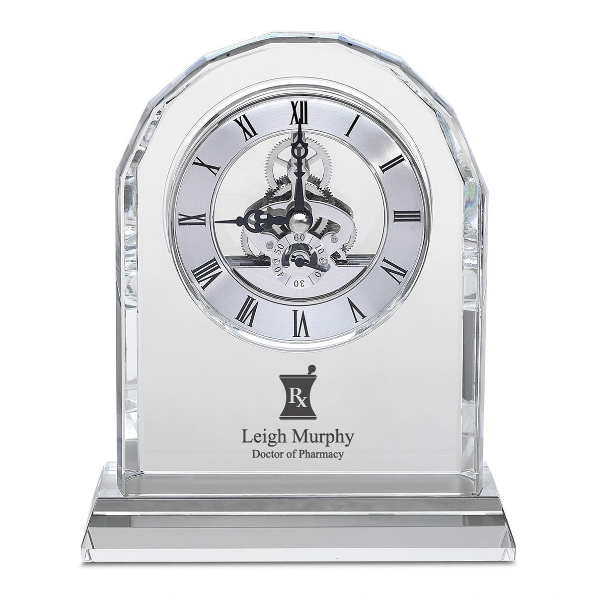 Pharmacist Solid Crystal Personalized Quartz Clock With Arched Top