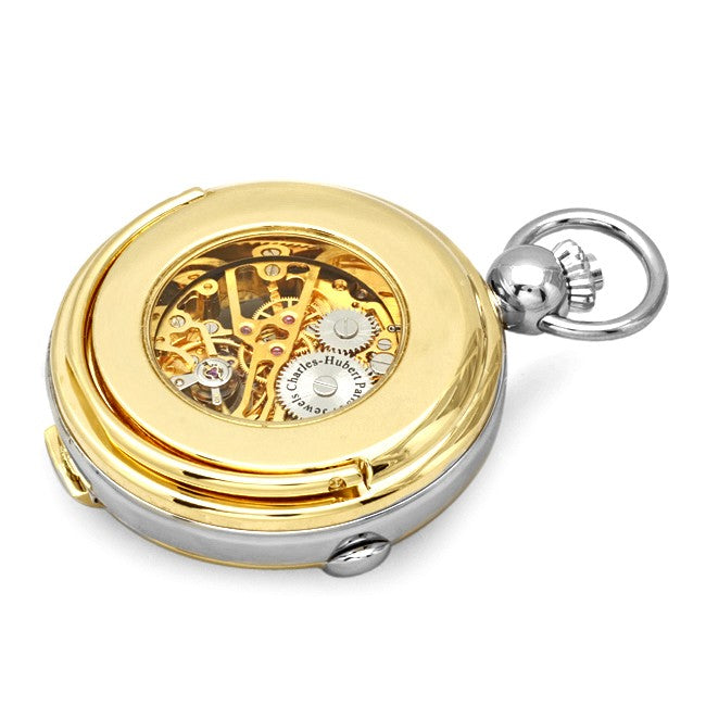 Two Tone Mechanical Charles Hubert Pocket Watch & Chain #3846 - Executive Gift Shoppe