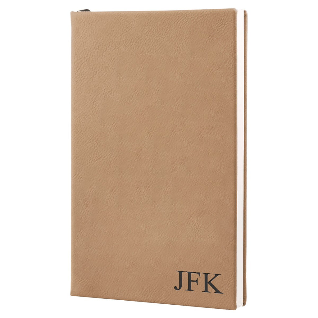 Light Brown Journal with Black Satin Bookmark with Personalized Initials