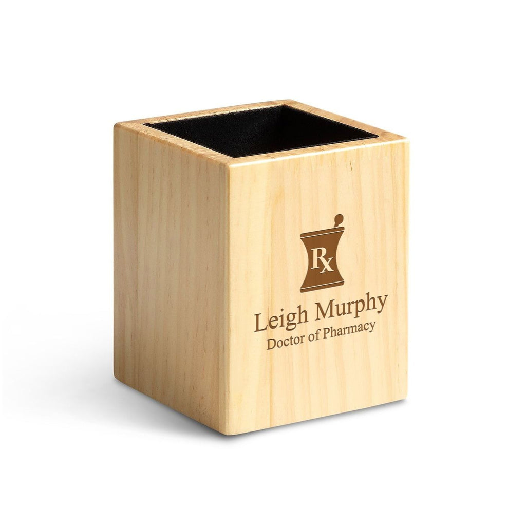Maple Wood Pharmacist Theme Personalized Pen and Pencil Cup