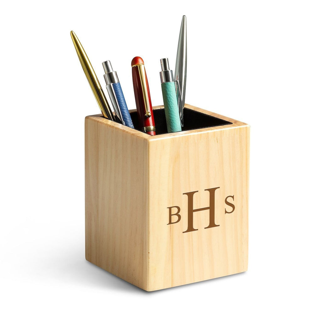 Roman Monogram Theme Personalized Maple Wood Pen and Pencil Cup