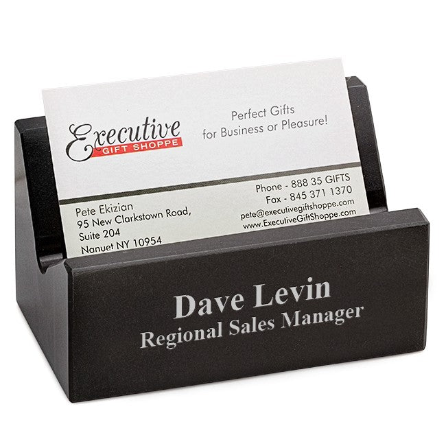 Black Marble Personalized Desktop Business Card Holder - Executive Gift Shoppe