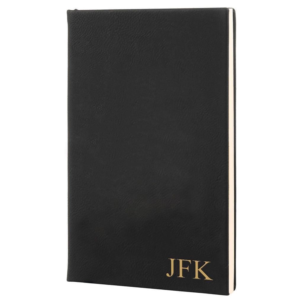 Black & Gold Journal with Black Satin Bookmark with Personalized Initials