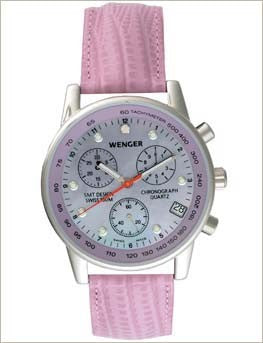 Commando Chrono Silver Face Pink Leather Strap Women's Watch by Wenger