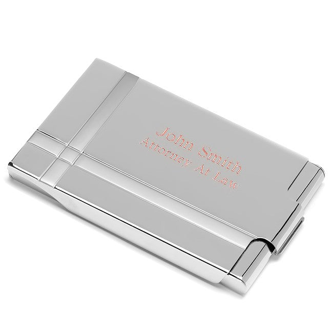 Side Loading Business Card Holder With Intersecting Lines - Executive Gift Shoppe