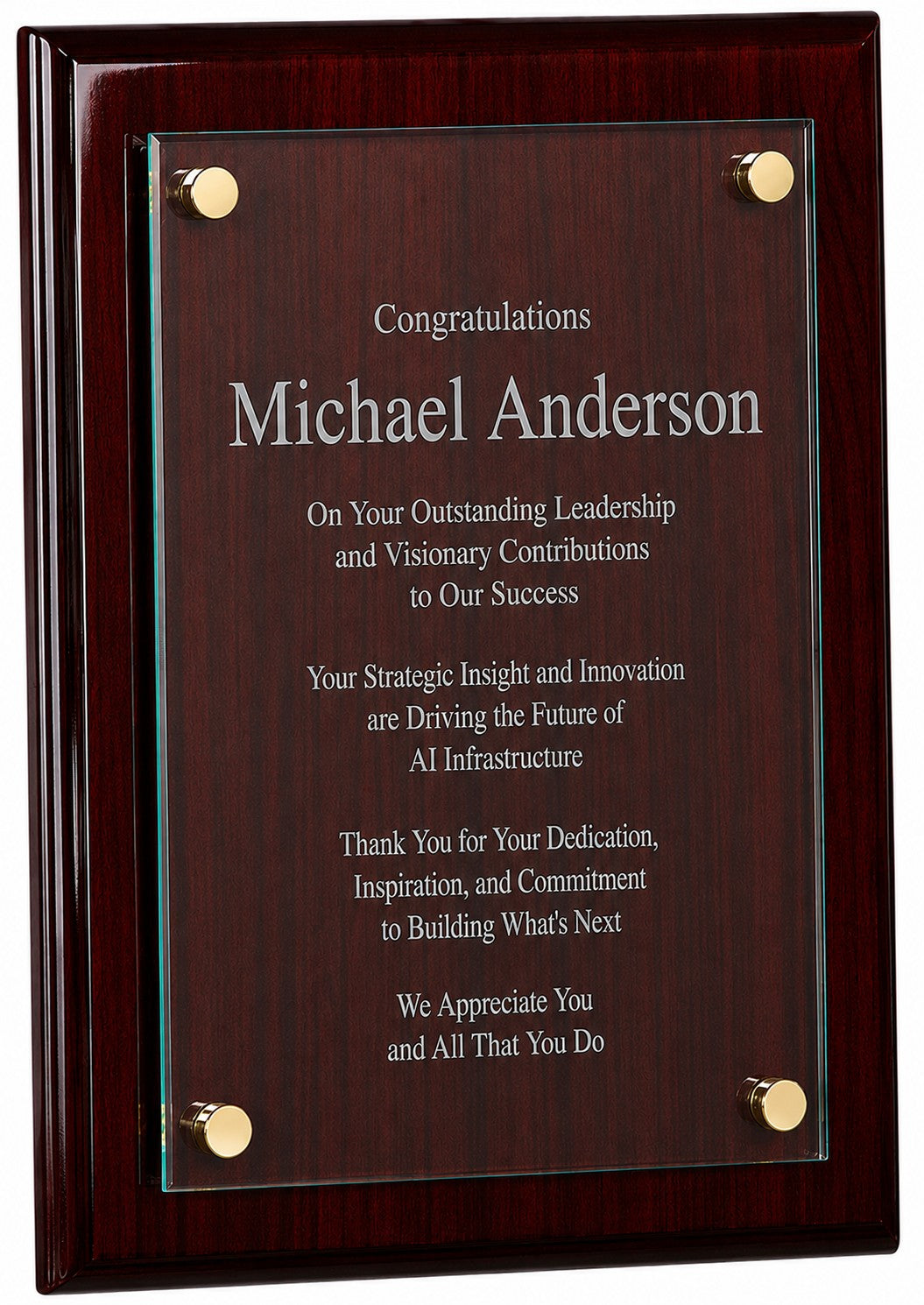 Personalized Rosewood Plaque With Floating Jade Glass