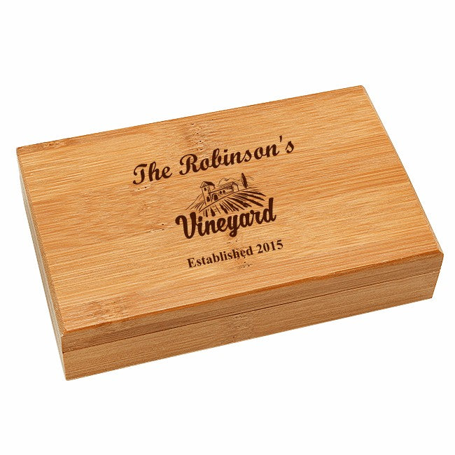 Personalized Vineyard 2 Piece Bamboo Wine Tool Set
