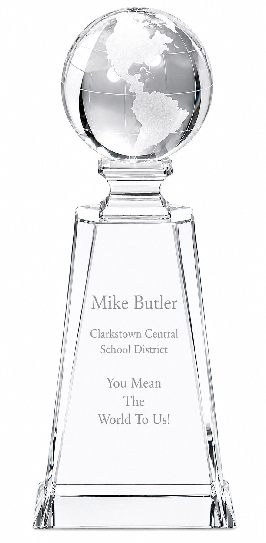 Personalized Crystal Globe On Tapered Crystal Pedestal