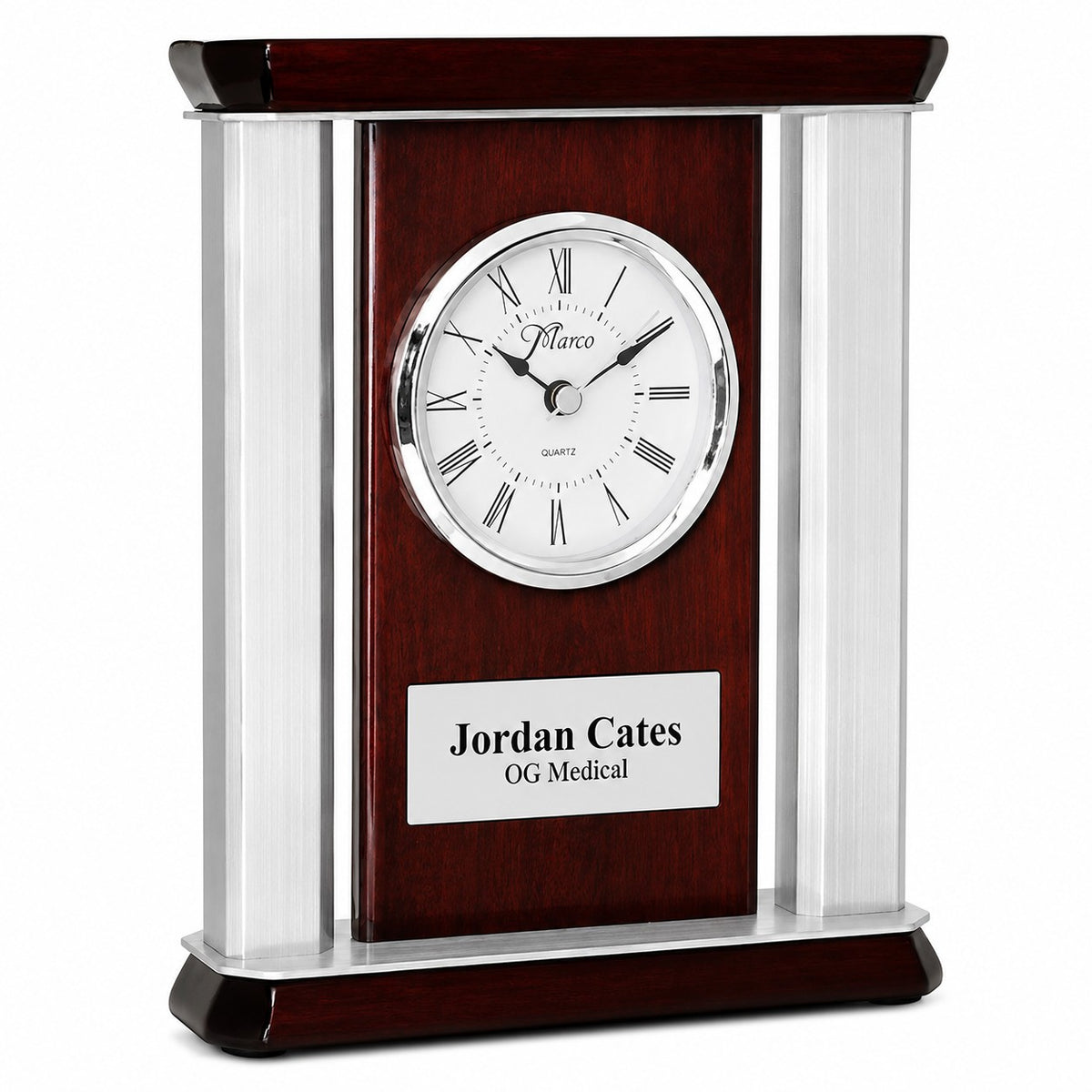 Rosewood & Metal Personalized Desktop Clock