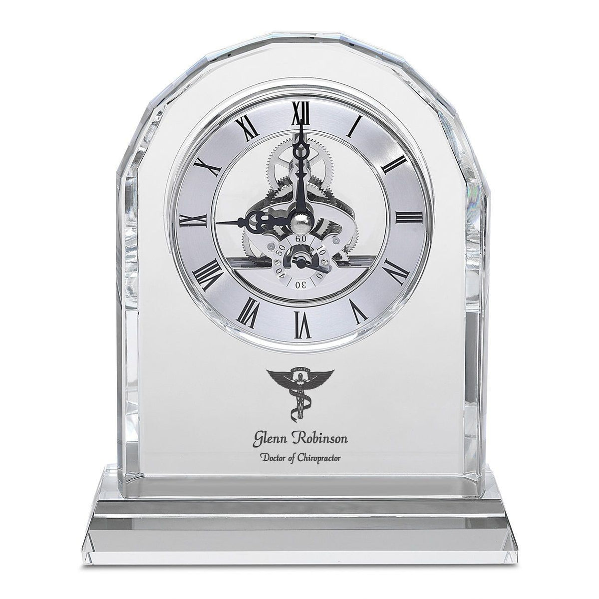 Chiropractor Solid Crystal Personalized Quartz Clock With Arched Top