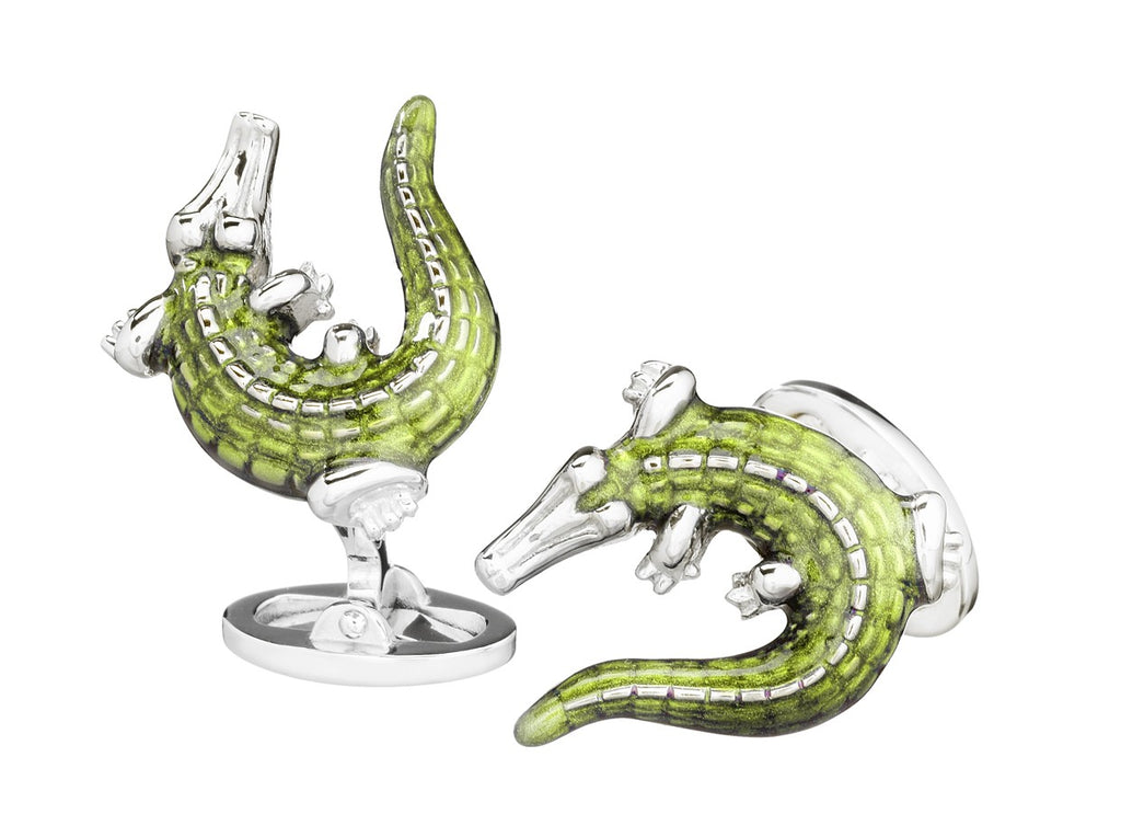 Hand Painted Enamel & Sterling Silver Crocodile Cufflinks