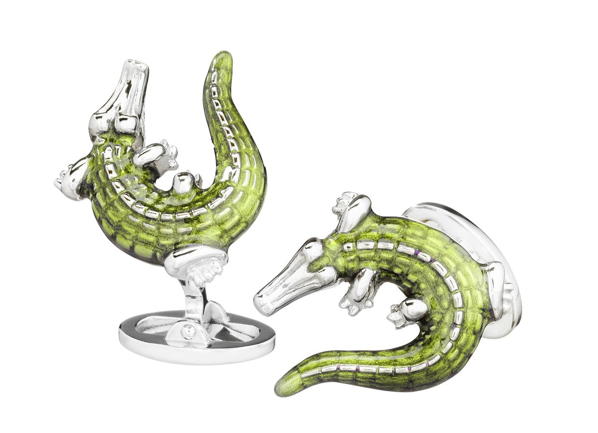 Hand Painted Enamel & Sterling Silver Crocodile Cufflinks