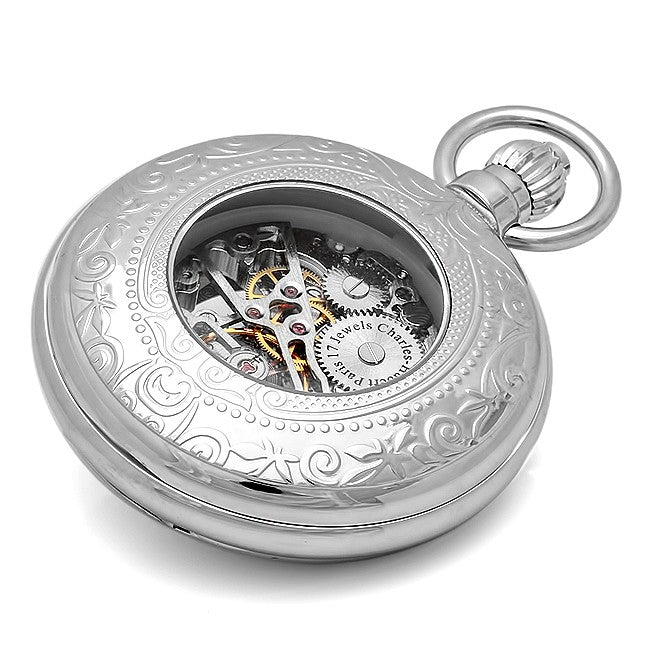 Silver Charles Hubert Mechanical Pocket Watch & Chain #3527-W - Executive Gift Shoppe