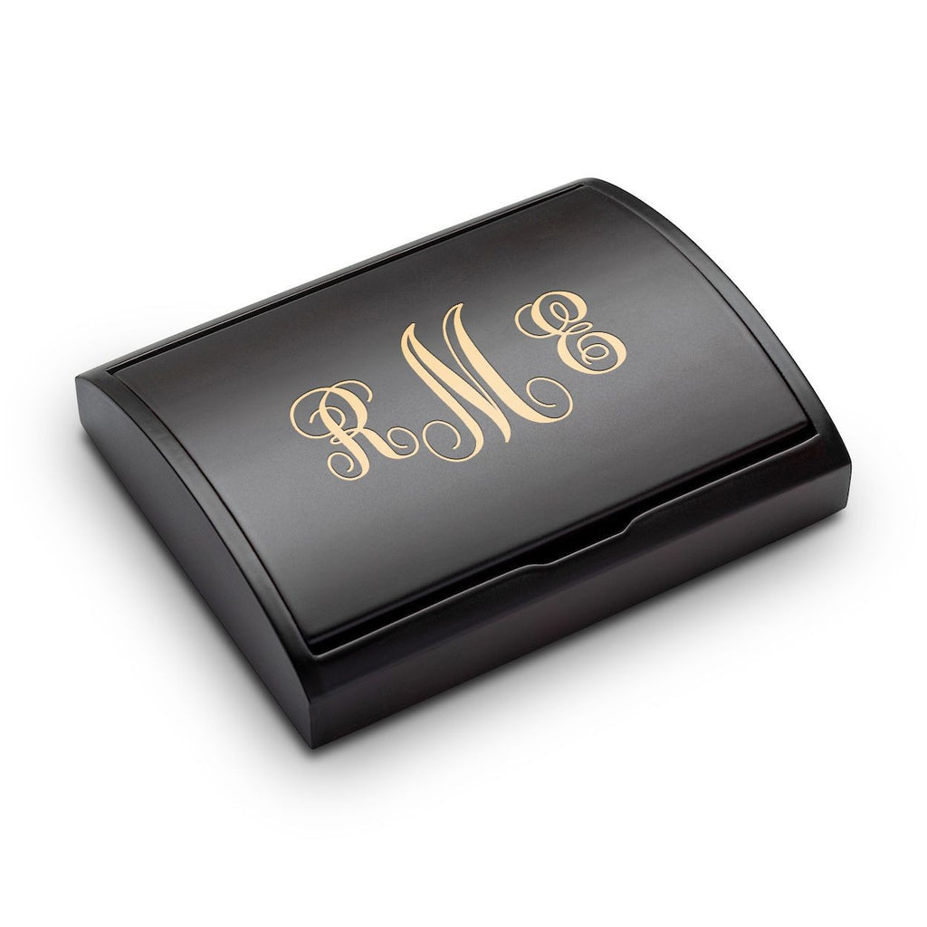 Script Monogram Laser Engraved Three Piece Black & Silver Pen & Pencil Gift Set