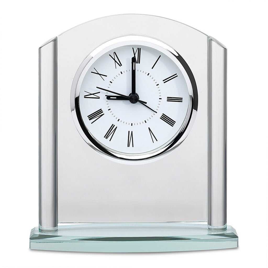 Arched Glass Personalized Desk Clock with Silver Finish Base
