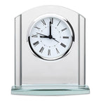 Arched Glass Personalized Desk Clock with Silver Finish Base