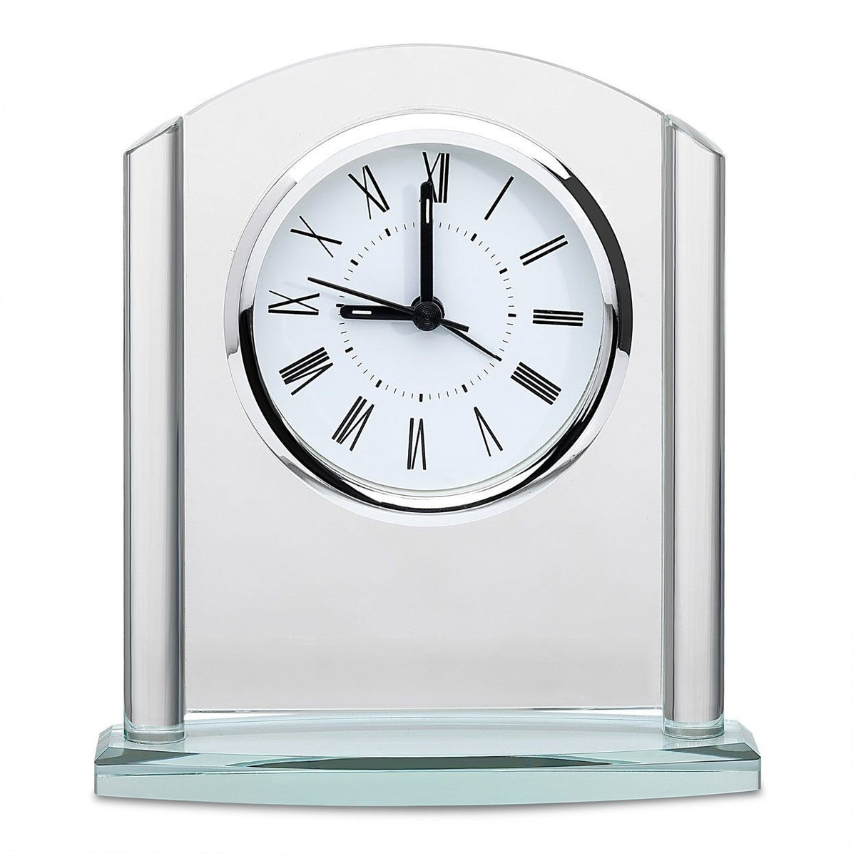 Arched Glass Personalized Desk Clock with Silver Finish Base