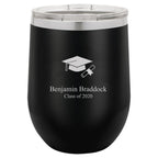Graduate Emblem 12 Ounce Black Insulated Stemless Wine Glass