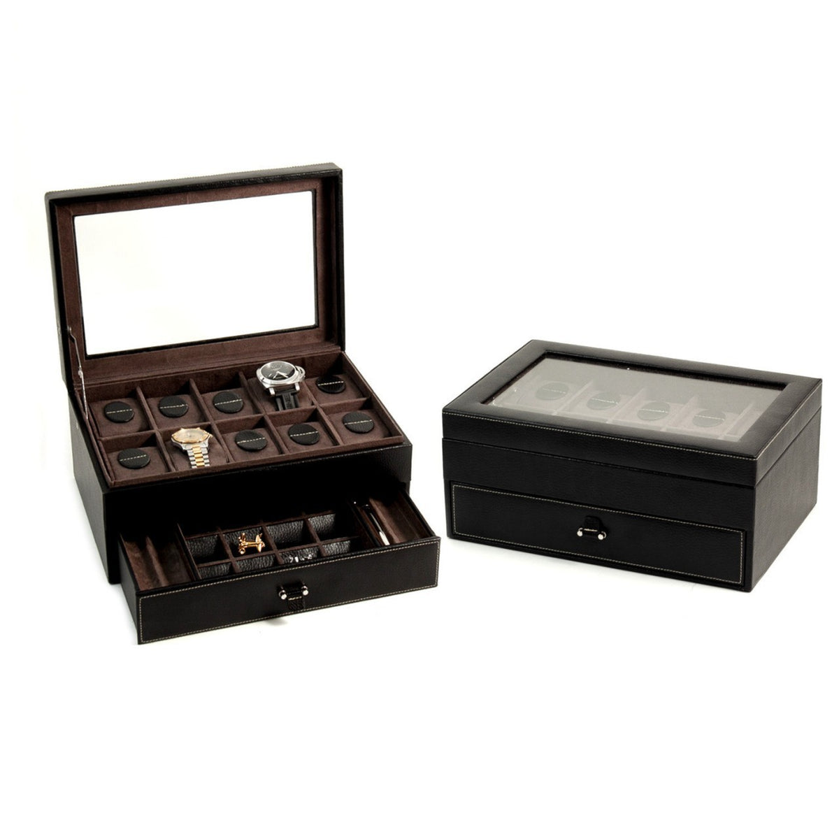Black Leather 10 Watch Valet