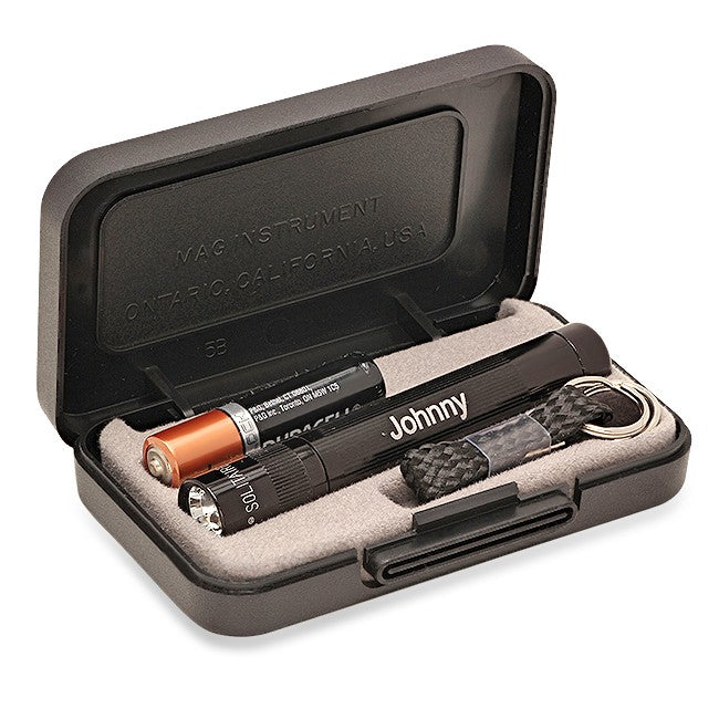 Personalized Black Maglite Solitaire Gift Set