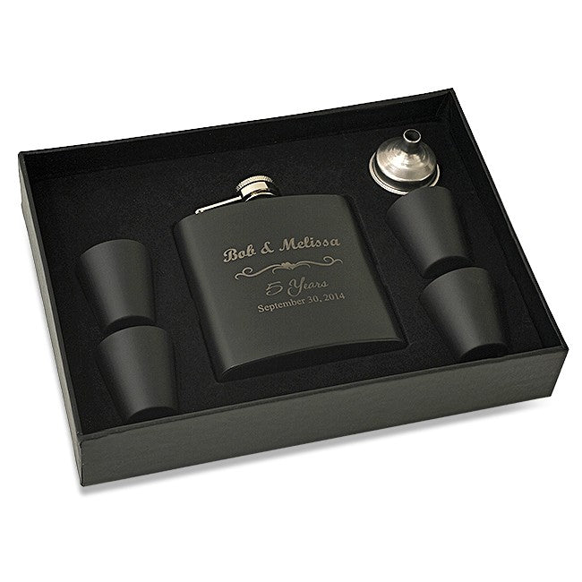 Anniversary Gift Black Flask & Shot Cup Set - Executive Gift Shoppe