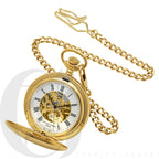 Dual Opening Gold Mechanical Pocket Watch & Chain - Executive Gift Shoppe