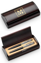 Split Monogram Theme Personalized Two Piece Pen Set with Wood Box
