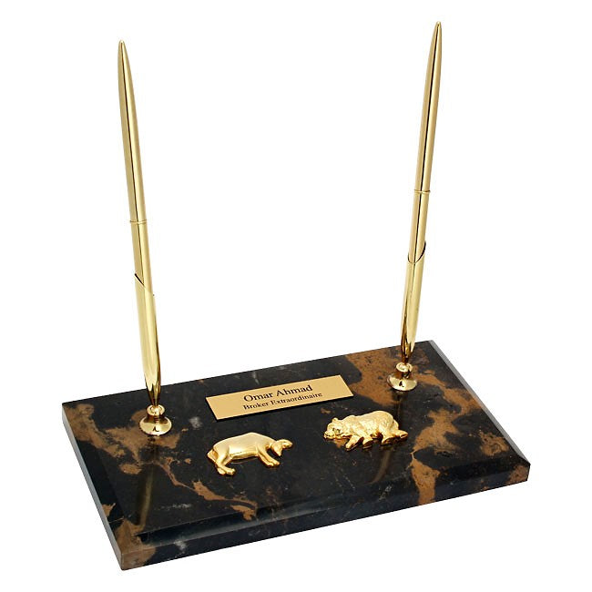 Bull & Bear Double Pen Stand - Executive Gift Shoppe