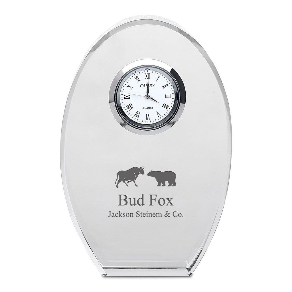 Bull & Bear Personalized Oval Crystal Desk Clock
