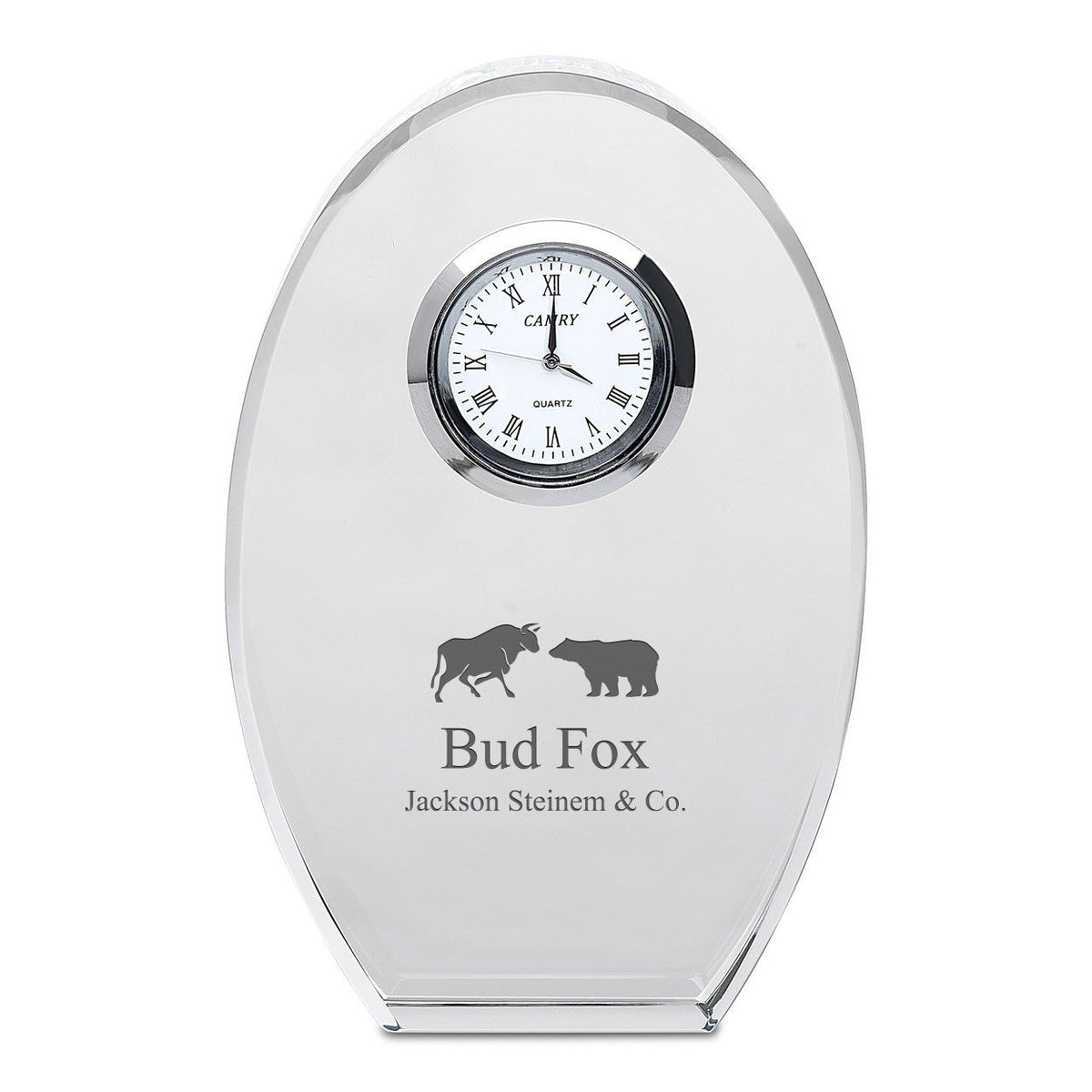 Bull & Bear Personalized Oval Crystal Desk Clock