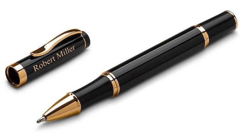 Executive Collection Laser Engraved Black & Gold Rollerball Pen