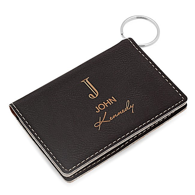 Full Name Monogram Black ID Holder & Keychain