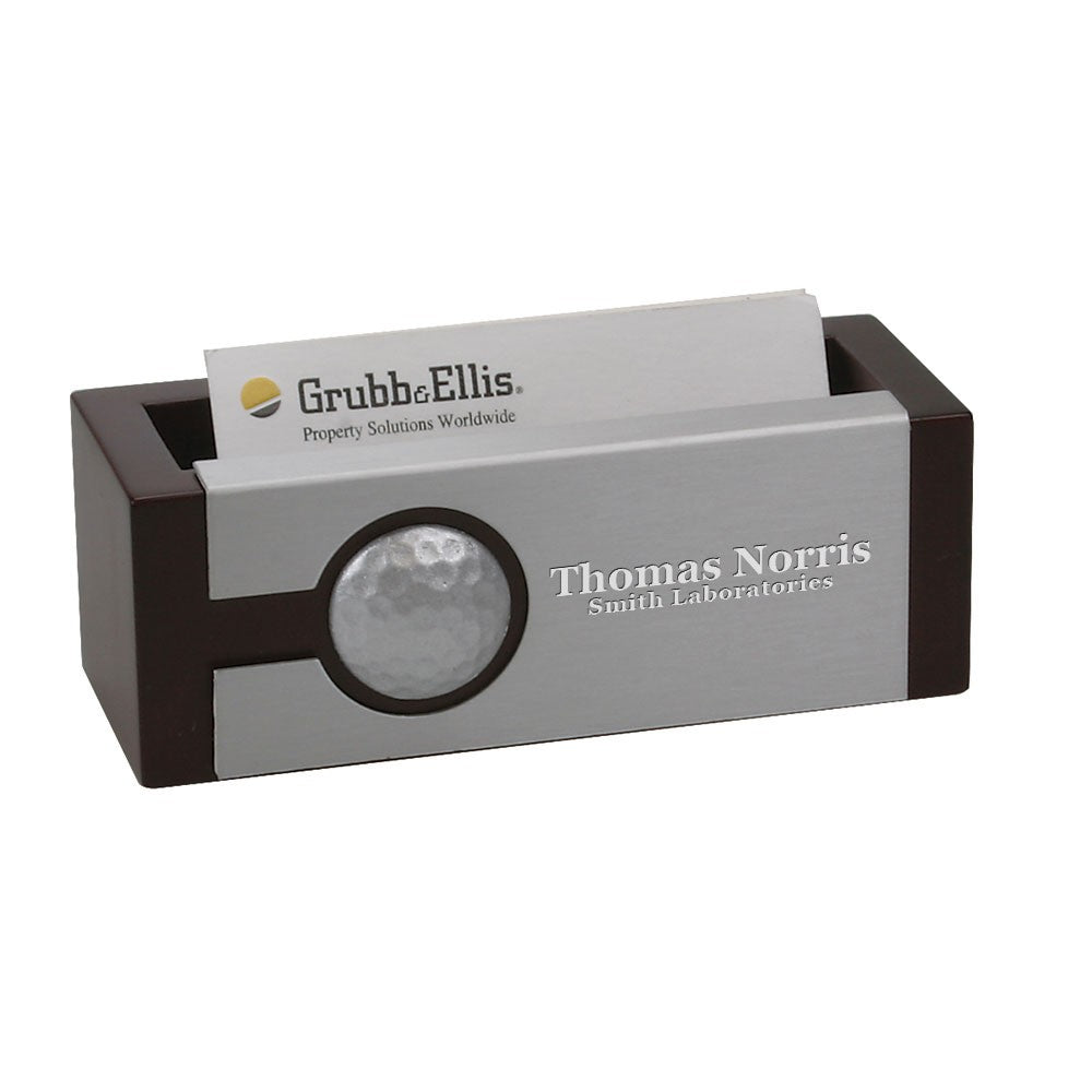 Golfer's Cherrywood & Metal Business Card Holder - Executive Gift Shoppe