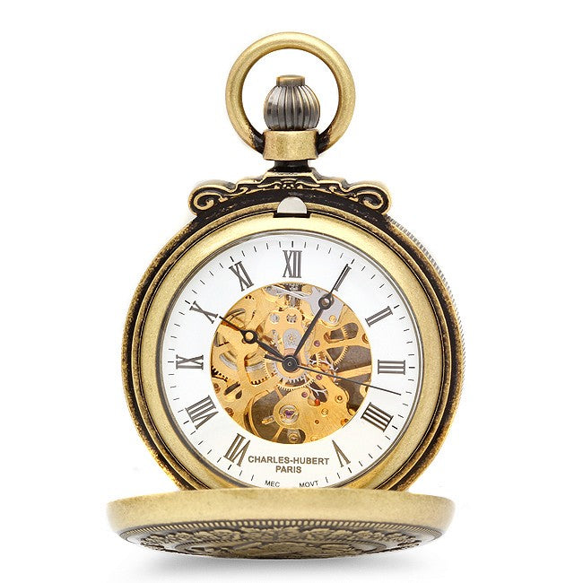 Lion Theme Mechanical Charles Hubert Pocket Watch & Chain #3866-G - Executive Gift Shoppe