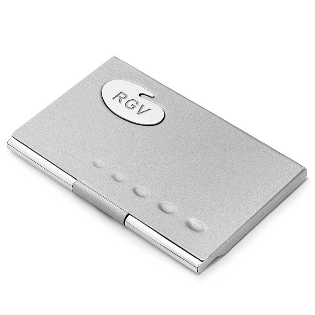 Brushed Silver Business Card Holder with Engraving Plate - Executive Gift Shoppe