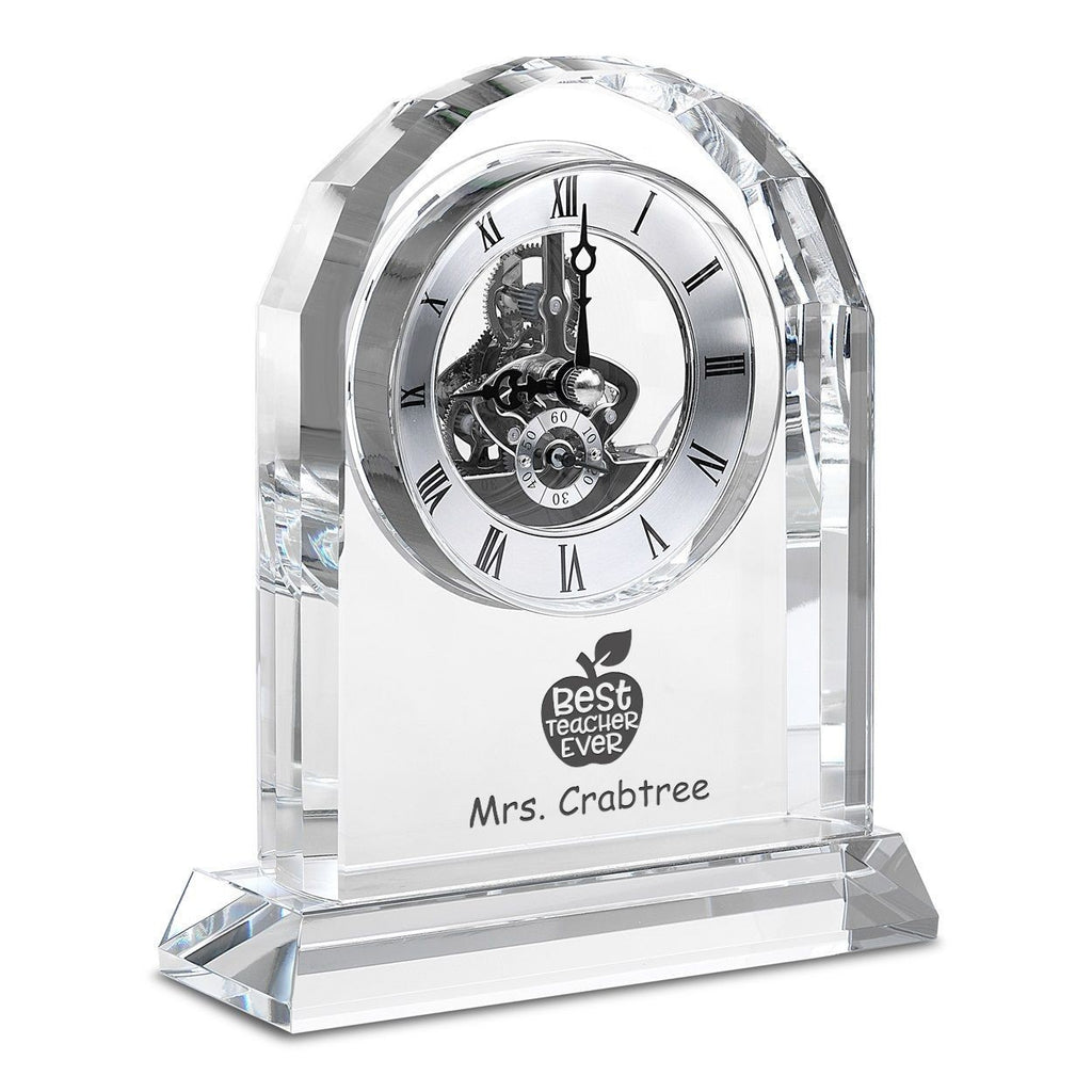 Best Teacher Ever Solid Crystal Personalized Quartz Clock With Arched Top