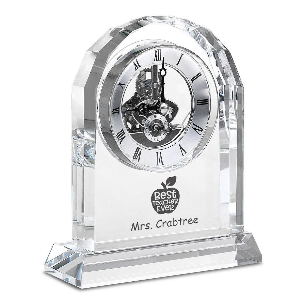 Best Teacher Ever Solid Crystal Personalized Quartz Clock With Arched Top
