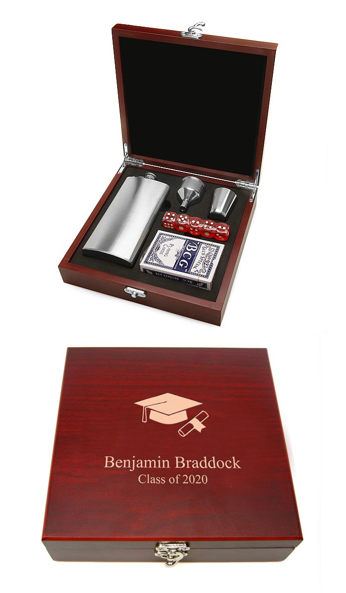 Cap & Gown Graduates Flask & Gaming Set - Executive Gift Shoppe