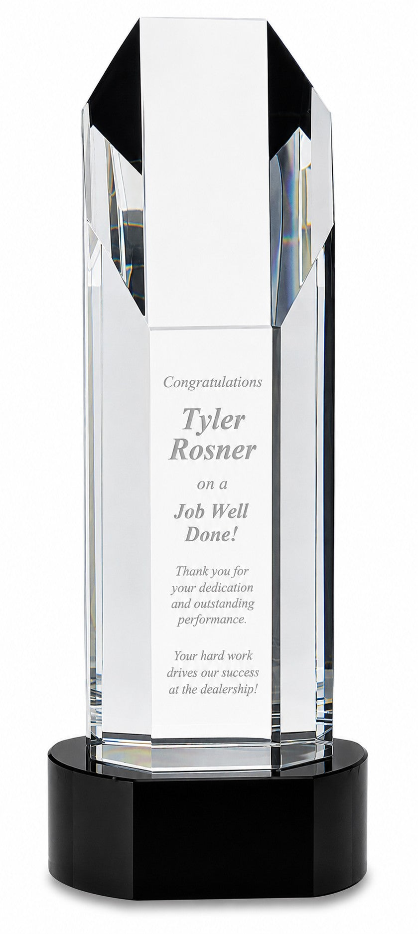 Personalized Crystal Obelisk With Black Crystal Pedestal