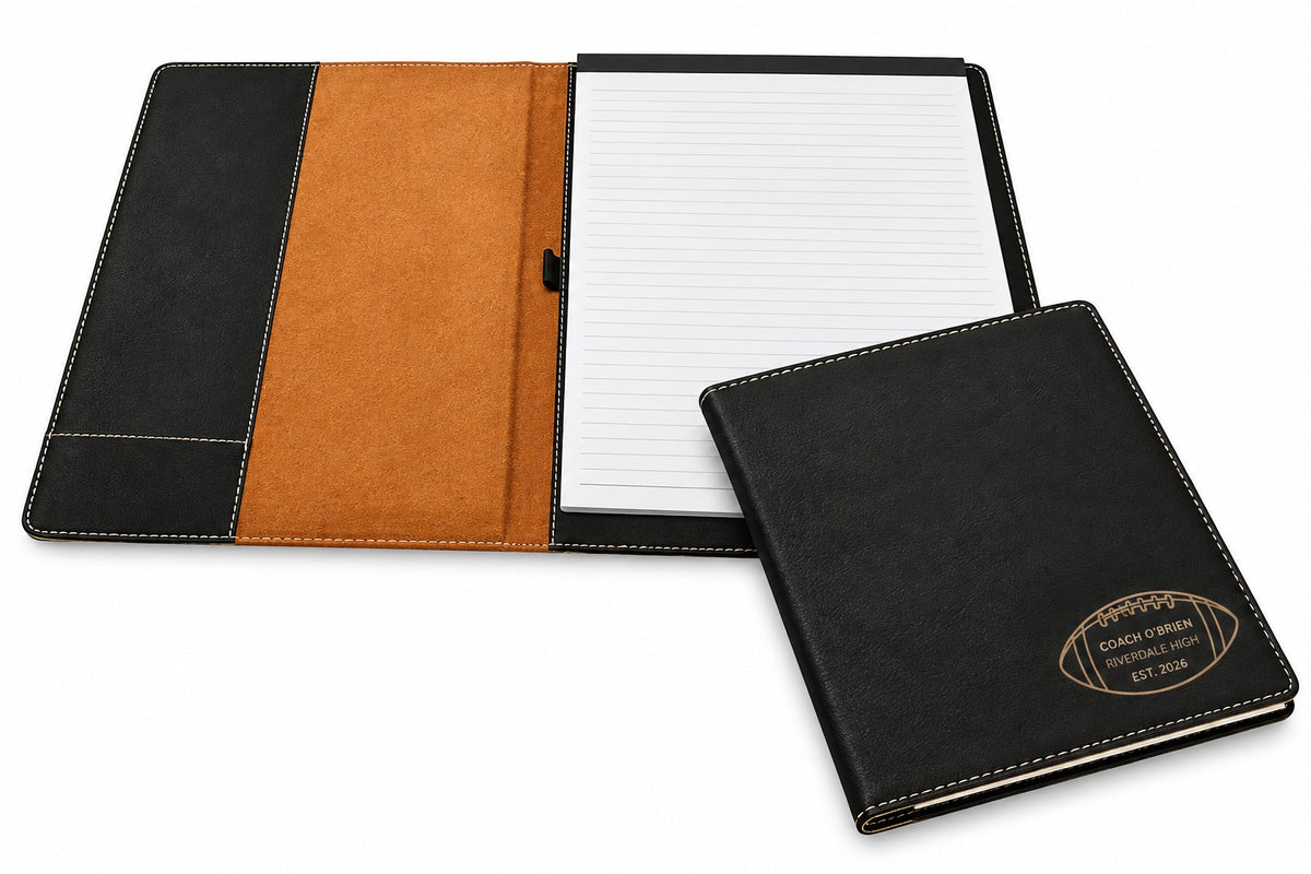 Football Coach's Personalized Black Leatherette Portfolio
