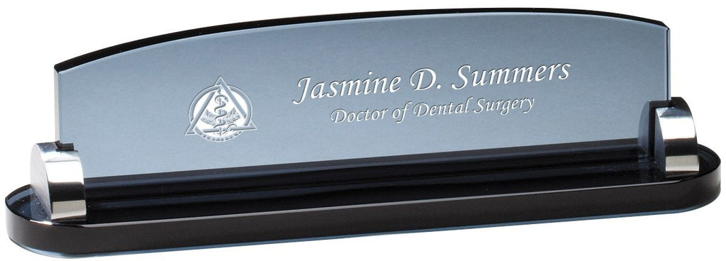Personalized Dentist Theme Smoked Glass Desktop Name Plate