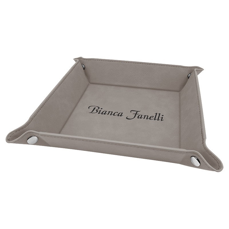 Personalized Gray Men's Valet Tray with Folding Snaps